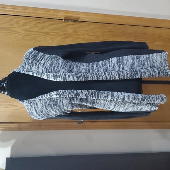 Eileen fisher linen black grey space dye knit open front cardigan - Picture 1 of 7